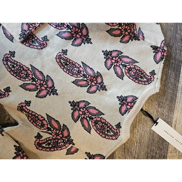 English factory long sleeve fitted sweater dress new womens medium cream pink - Picture 7 of 7